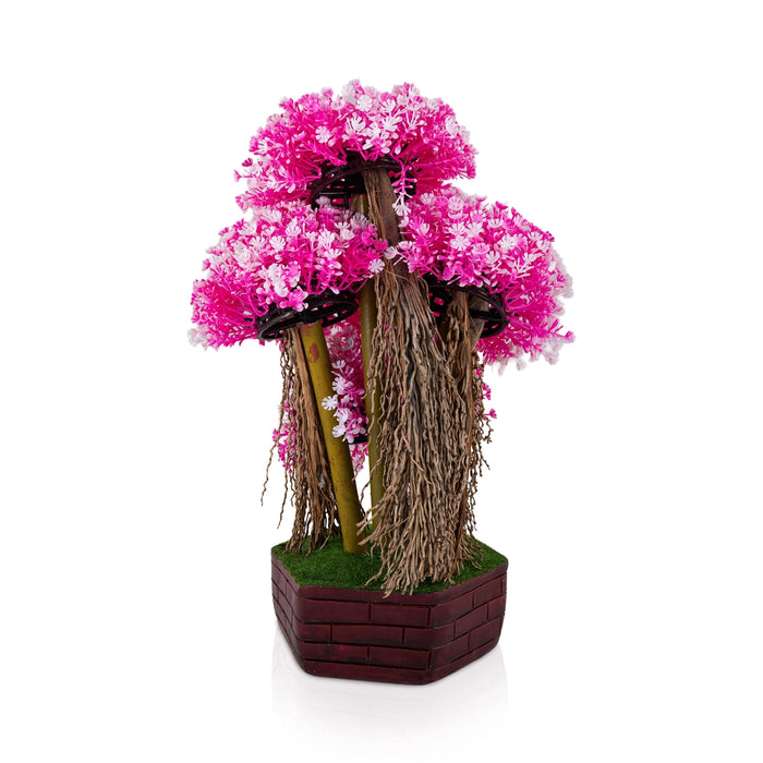 Artificial Bonsai Plant - 14 x 9 Inches | Pink Blossom Tree with Pot/ Fake Plants for Table Top