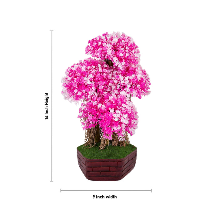 Artificial Bonsai Plant - 14 x 9 Inches | Pink Blossom Tree with Pot/ Fake Plants for Table Top