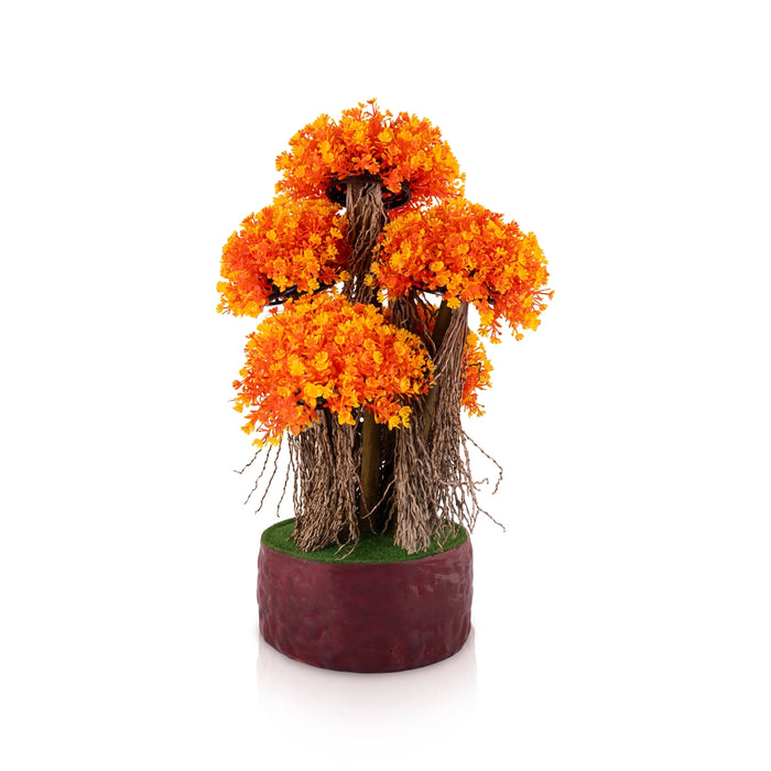 Artificial Bonsai Plant - 11 x 8.5 Inches | Orange Flower Indoor Plant/ Multi-Layer Tree for Office