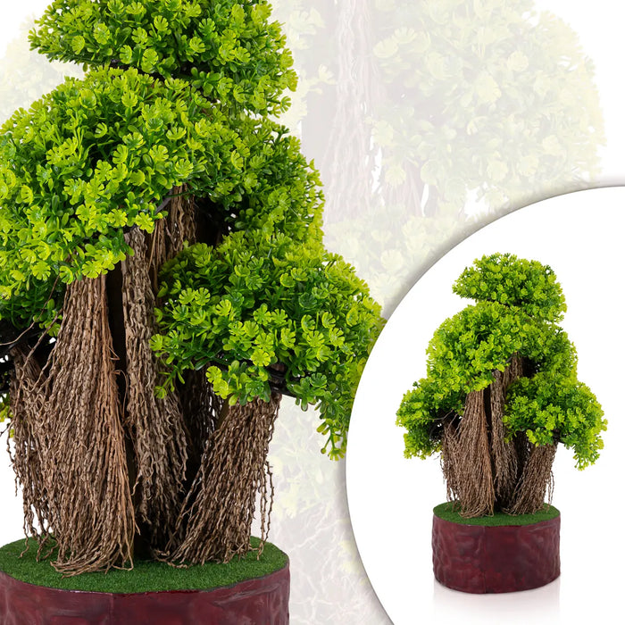 Artificial Bonsai Plant - 16 x 10 Inches | Green Leaf Fake Tree/ Indoor Plant with Pot for Home
