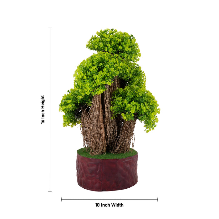 Artificial Bonsai Plant - 16 x 10 Inches | Green Leaf Fake Tree/ Indoor Plant with Pot for Home