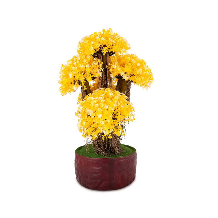 Artificial Bonsai Plant - 16 x 10 Inches | Yellow Blossom Plant with Pot/ Fake Tree for Table Top
