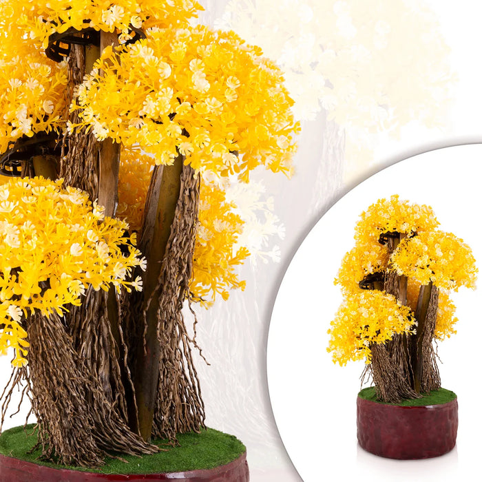 Artificial Bonsai Plant - 16 x 10 Inches | Yellow Blossom Plant with Pot/ Fake Tree for Table Top
