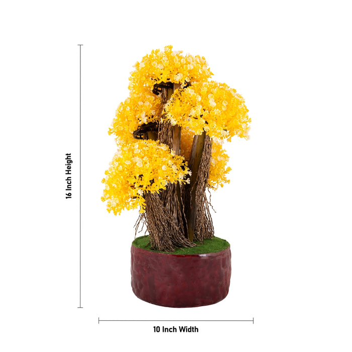 Artificial Bonsai Plant - 16 x 10 Inches | Yellow Blossom Plant with Pot/ Fake Tree for Table Top