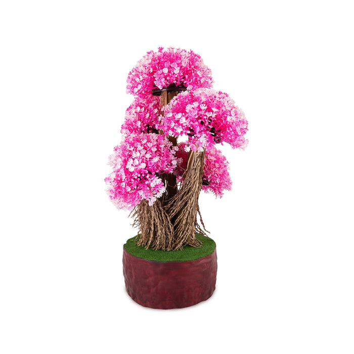 Artificial Bonsai Plant - 17.5 x 9 Inches | Pink Floral Multi-Layer Plant/ Fake Tree with Pot for Office
