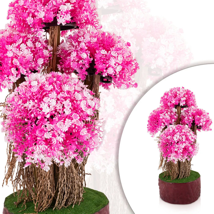 Artificial Bonsai Plant - 17.5 x 9 Inches | Pink Floral Multi-Layer Plant/ Fake Tree with Pot for Office