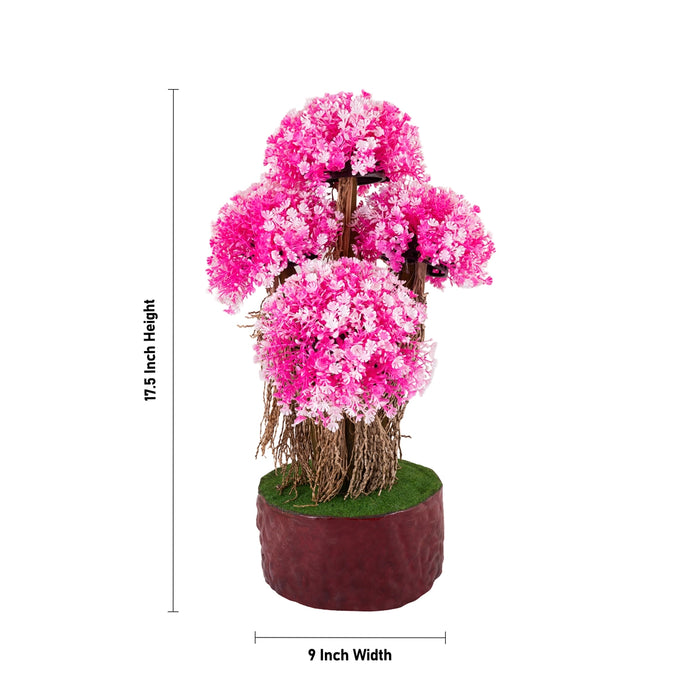 Artificial Bonsai Plant - 17.5 x 9 Inches | Pink Floral Multi-Layer Plant/ Fake Tree with Pot for Office