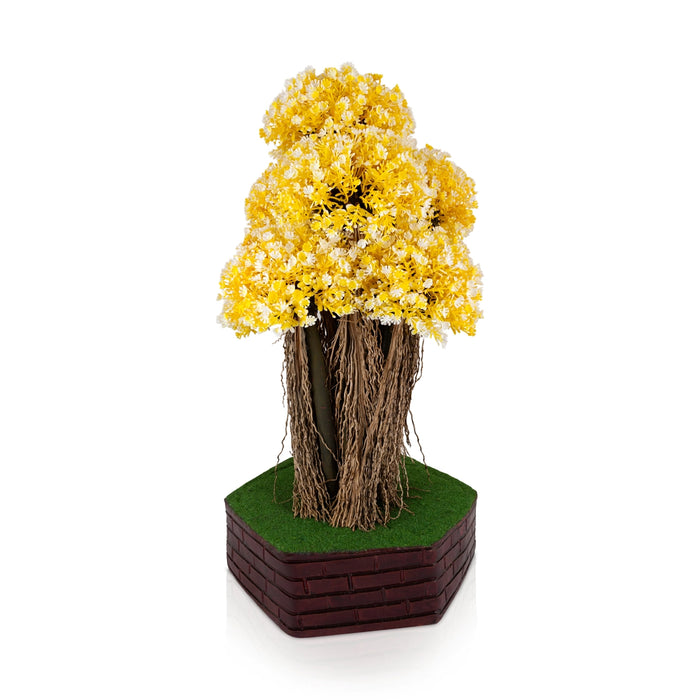 Artificial Bonsai Plant - 19 x 7 Inches | Yellow Flower Tree with Pot/ Indoor Plants For Table Top