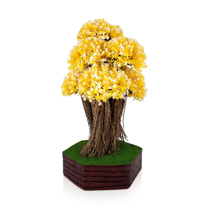 Artificial Bonsai Plant - 19 x 7 Inches | Yellow Flower Tree with Pot/ Indoor Plants For Table Top