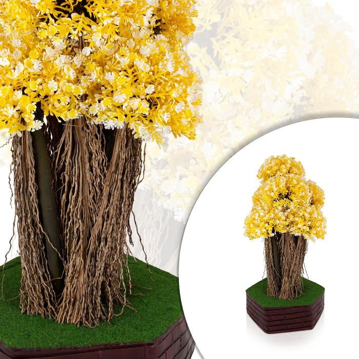 Artificial Bonsai Plant - 19 x 7 Inches | Yellow Flower Tree with Pot/ Indoor Plants For Table Top