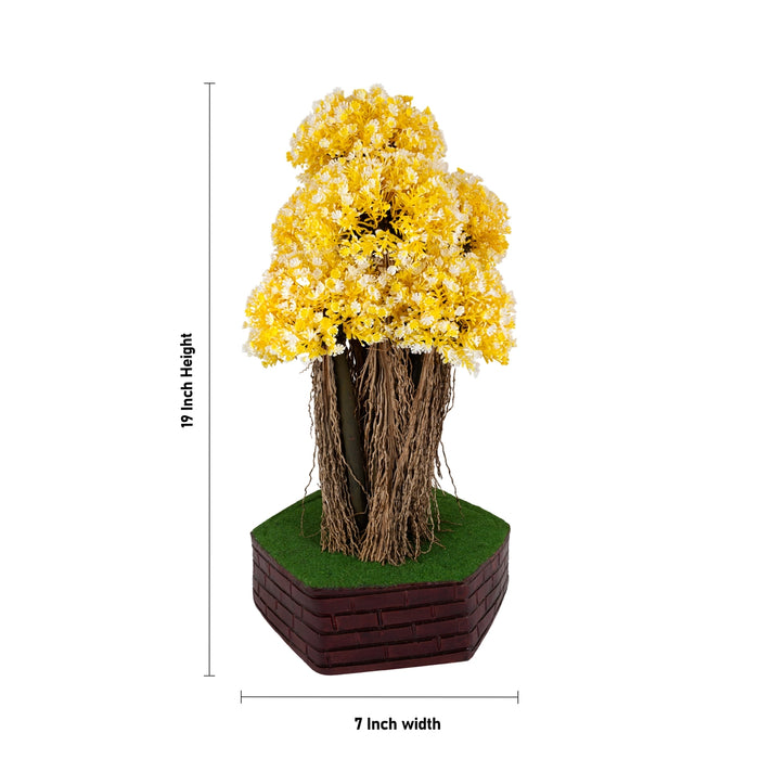 Artificial Bonsai Plant - 19 x 7 Inches | Yellow Flower Tree with Pot/ Indoor Plants For Table Top