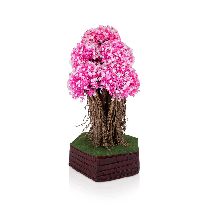 Artificial Bonsai Plant - 18 x 10 Inches | Pink Flower Tree with Pot/ Fake Plants For Office