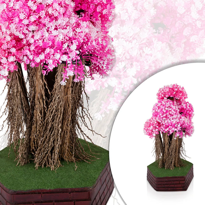 Artificial Bonsai Plant - 18 x 10 Inches | Pink Flower Tree with Pot/ Fake Plants For Office