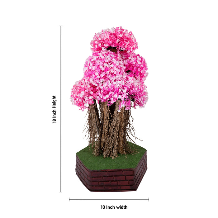 Artificial Bonsai Plant - 18 x 10 Inches | Pink Flower Tree with Pot/ Fake Plants For Office