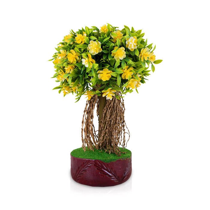 Artificial Bonsai Plant - 10.5 x 5.5 Inches | Decorative Faux Tree / Indoor Yellow Flower Plant for Office Decor