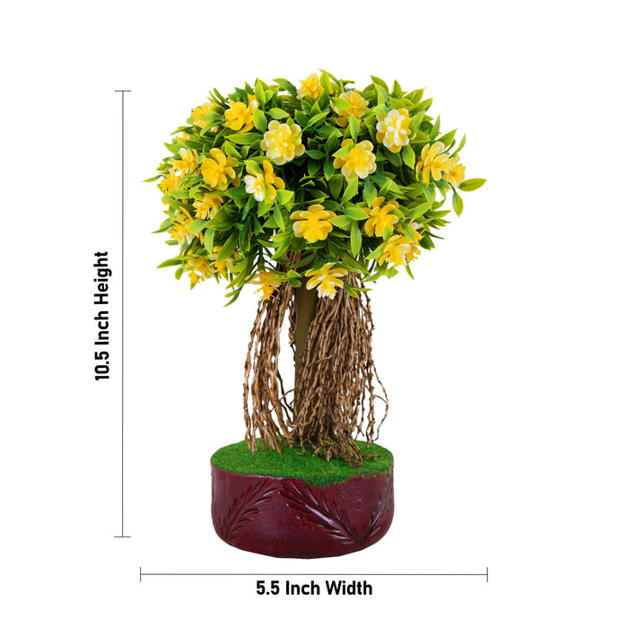Artificial Bonsai Plant - 10.5 x 5.5 Inches | Decorative Faux Tree / Indoor Yellow Flower Plant for Office Decor