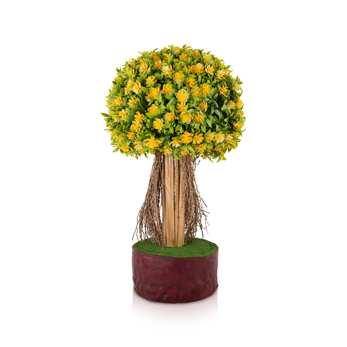 Artificial Bonsai Plant - 18.5 x 9 Inches | Yellow Flower Tree / Fake Plant For Office Decor
