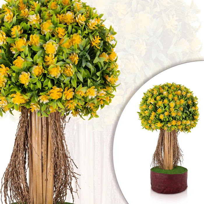 Artificial Bonsai Plant - 18.5 x 9 Inches | Yellow Flower Tree / Fake Plant For Office Decor