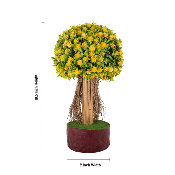 Artificial Bonsai Plant - 18.5 x 9 Inches | Yellow Flower Tree / Fake Plant For Office Decor