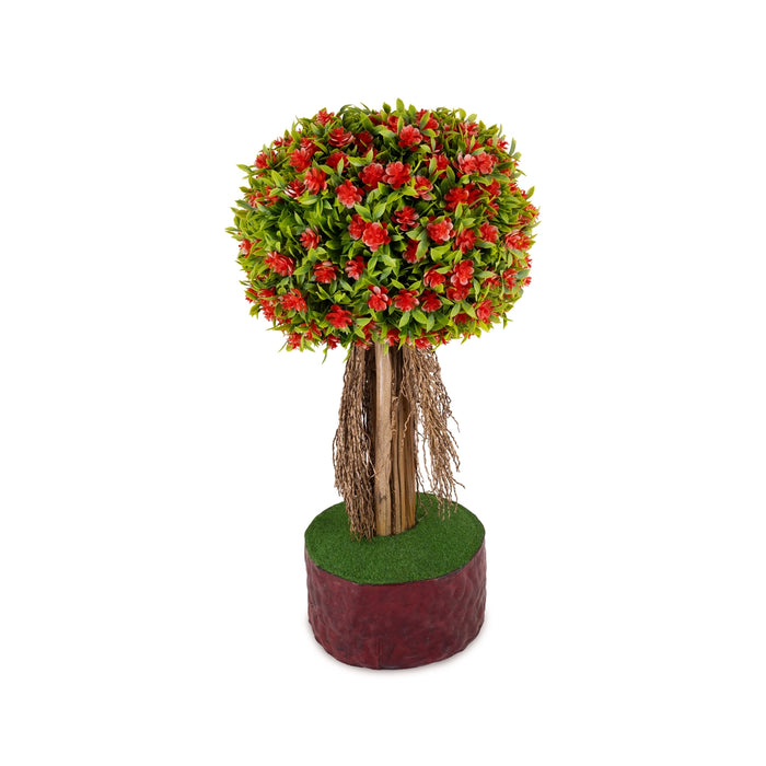 Artificial Bonsai Plant - 19.5 x 9 Inches | Red Flower Plant/ Decorative Faux Tree For Table Decor