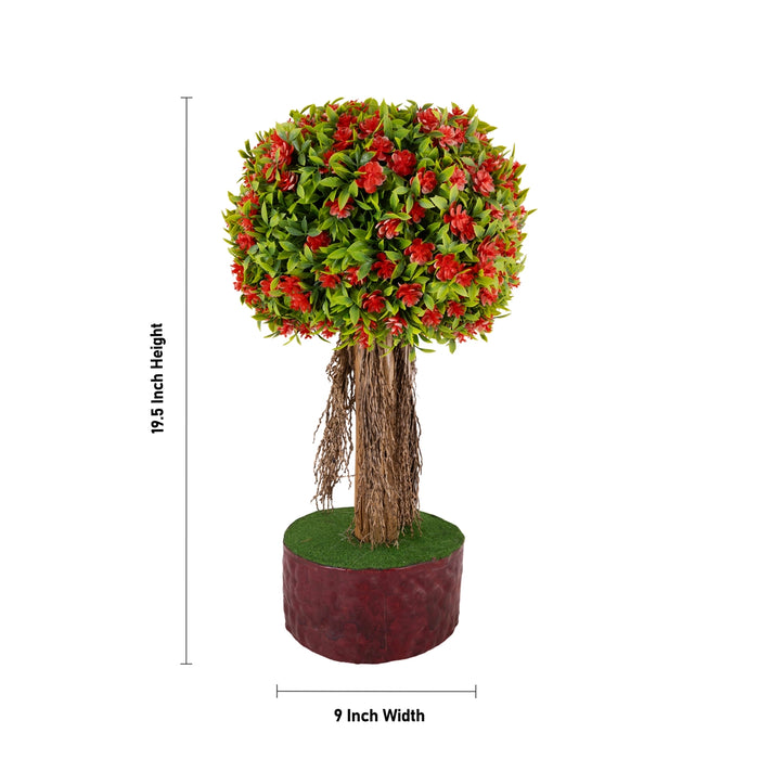Artificial Bonsai Plant - 19.5 x 9 Inches | Red Flower Plant/ Decorative Faux Tree For Table Decor