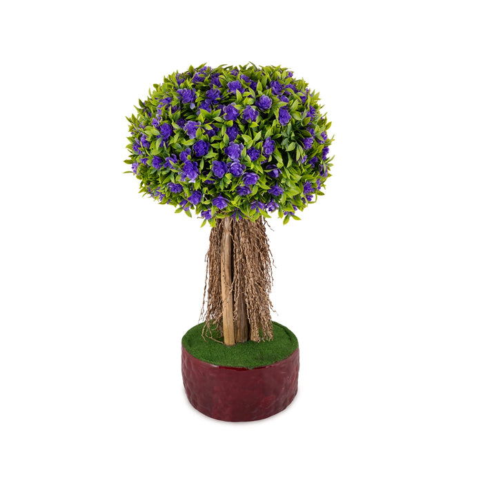Artificial Bonsai Plant - 18.5 x 9.5 Inches | Purple Flower With Green Leaf Tree/ Fake Plant For Table Top