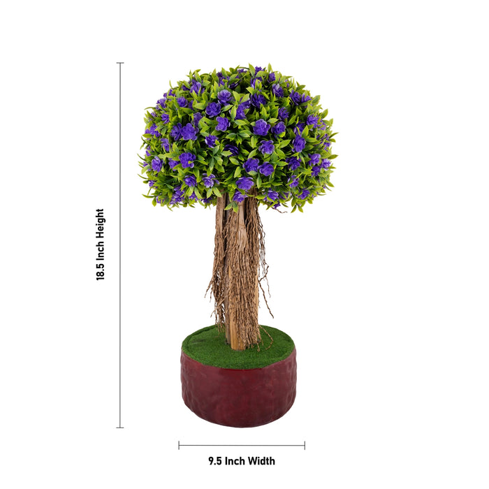 Artificial Bonsai Plant - 18.5 x 9.5 Inches | Purple Flower With Green Leaf Tree/ Fake Plant For Table Top