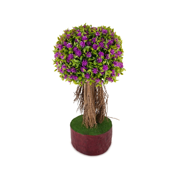 Artificial Bonsai Plant - 18.5 x 9.5 Inches | Purple Flower Plant/ Faux Tree For Office Decor