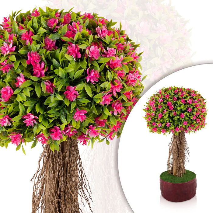 Artificial Bonsai Plant - 18.5 x 9.5 Inches | Pink Flower Tree With Pot/ Indoor Plant For Home Decor