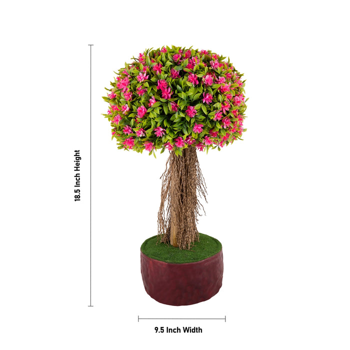 Artificial Bonsai Plant - 18.5 x 9.5 Inches | Pink Flower Tree With Pot/ Indoor Plant For Home Decor