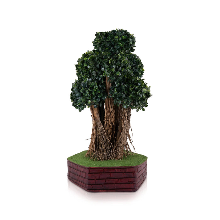 Artificial Bonsai Plant - 19 x 9.5 Inches | Decorative Green Leaf Tree/ Fake Plant for Table Decor