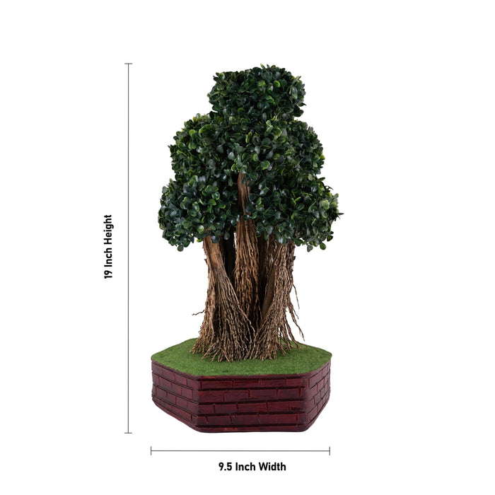 Artificial Bonsai Plant - 19 x 9.5 Inches | Decorative Green Leaf Tree/ Fake Plant for Table Decor