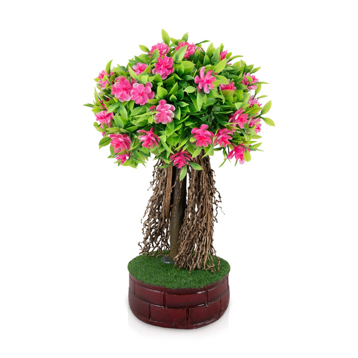 Artificial Bonsai Plant - 10 x 6 Inches | Faux Tree/ Decorative Pink Flower Plant For Table Top