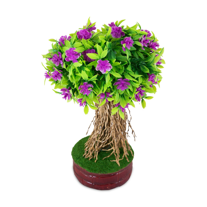 Artificial Bonsai Plant - 10 x 6 Inches | Decorative Indoor Plant/ Purple Flower Tree for Table Decor