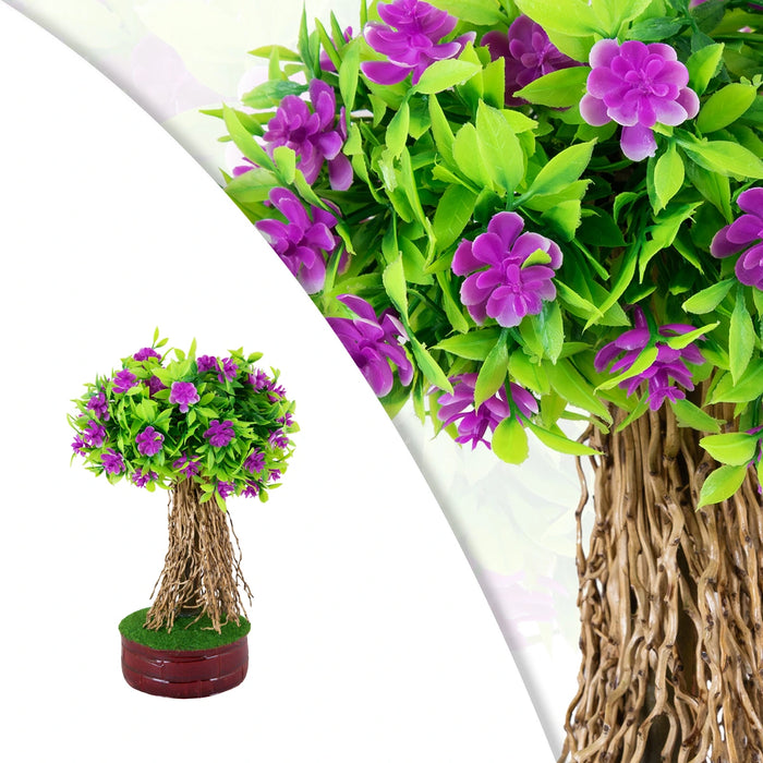Artificial Bonsai Plant - 10 x 6 Inches | Decorative Indoor Plant/ Purple Flower Tree for Table Decor