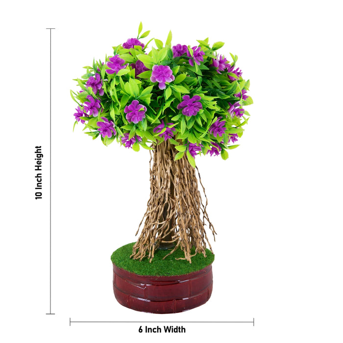 Artificial Bonsai Plant - 10 x 6 Inches | Decorative Indoor Plant/ Purple Flower Tree for Table Decor
