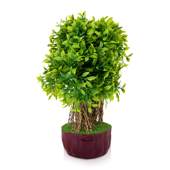 Artificial Bonsai Plant - 4.75 x 3 Inches | Lush Green Leaf Tree With Pot/ Decorative Fake Plant for Home