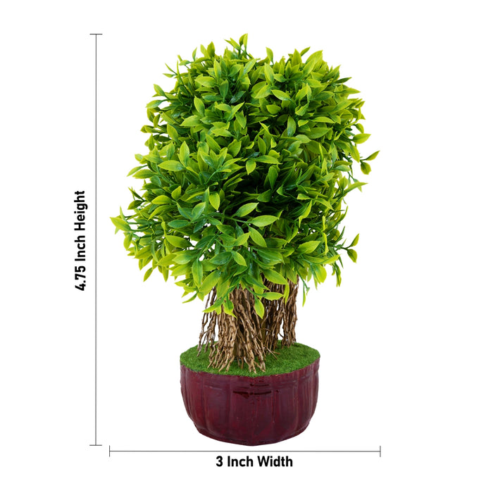 Artificial Bonsai Plant - 4.75 x 3 Inches | Lush Green Leaf Tree With Pot/ Decorative Fake Plant for Home