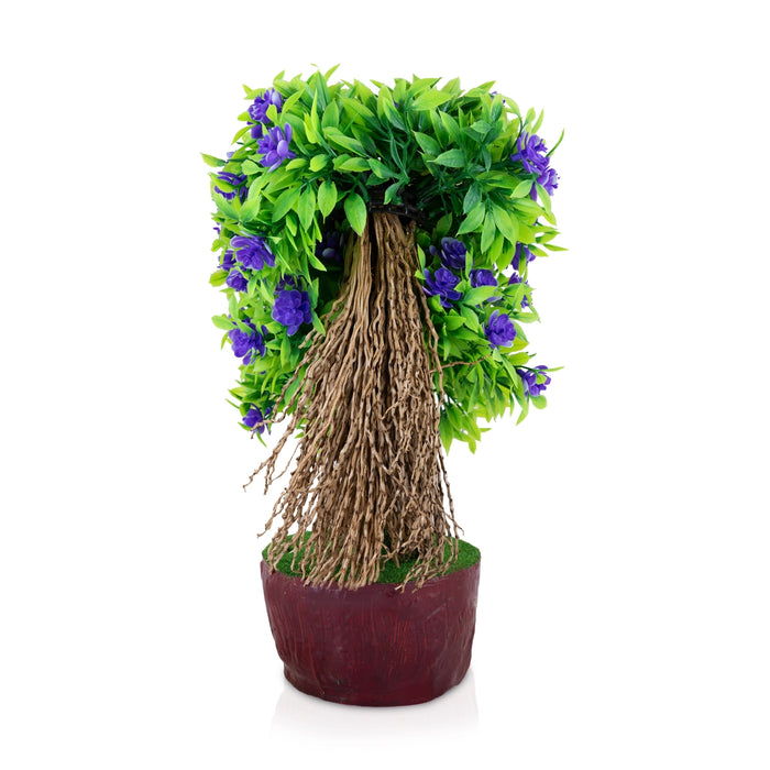 Artificial Bonsai Plant - 11 x 7 Inches | Purple Flower With Green Leaf Tree/ Fake Plant For Office