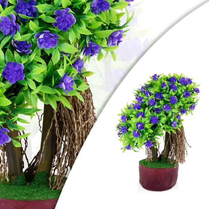 Artificial Bonsai Plant - 11 x 7 Inches | Purple Flower With Green Leaf Tree/ Fake Plant For Office
