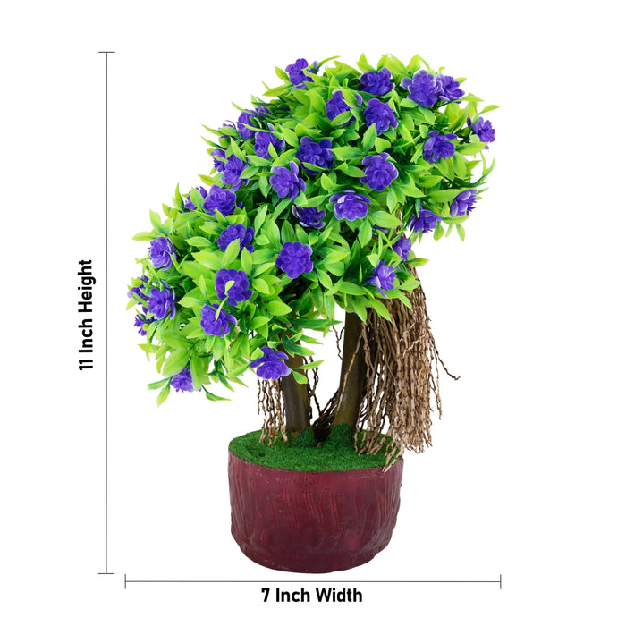 Artificial Bonsai Plant - 11 x 7 Inches | Purple Flower With Green Leaf Tree/ Fake Plant For Office