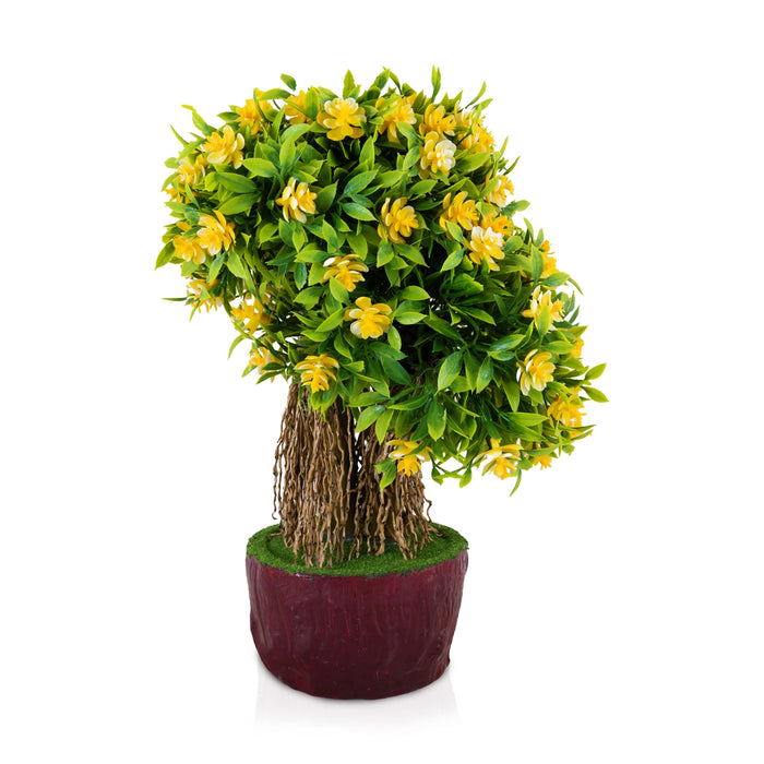 Artificial Bonsai Plant - 11 x 7 Inches | Yellow Flower with Green Leaf Tree/ Decorative Indoor Plant For Home