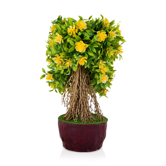 Artificial Bonsai Plant - 11 x 7 Inches | Yellow Flower with Green Leaf Tree/ Decorative Indoor Plant For Home