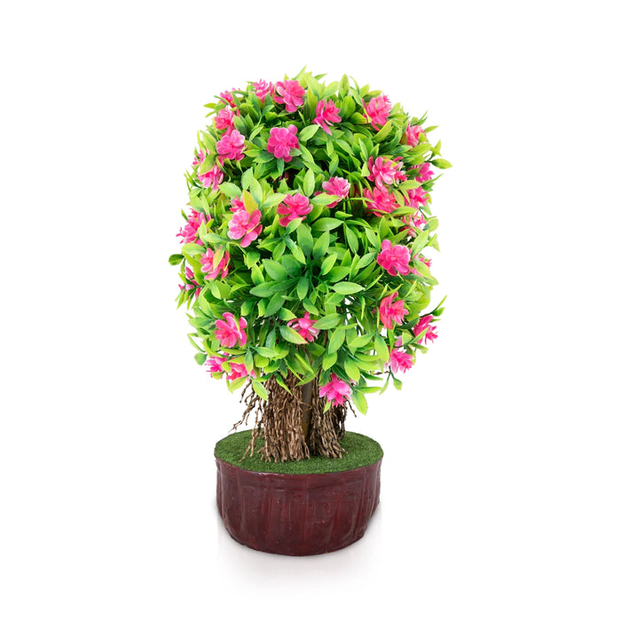 Artificial Bonsai Plant - 11 x 7 Inches | Decorative Pink Flower Plant/ Faux Tree For Table Decor