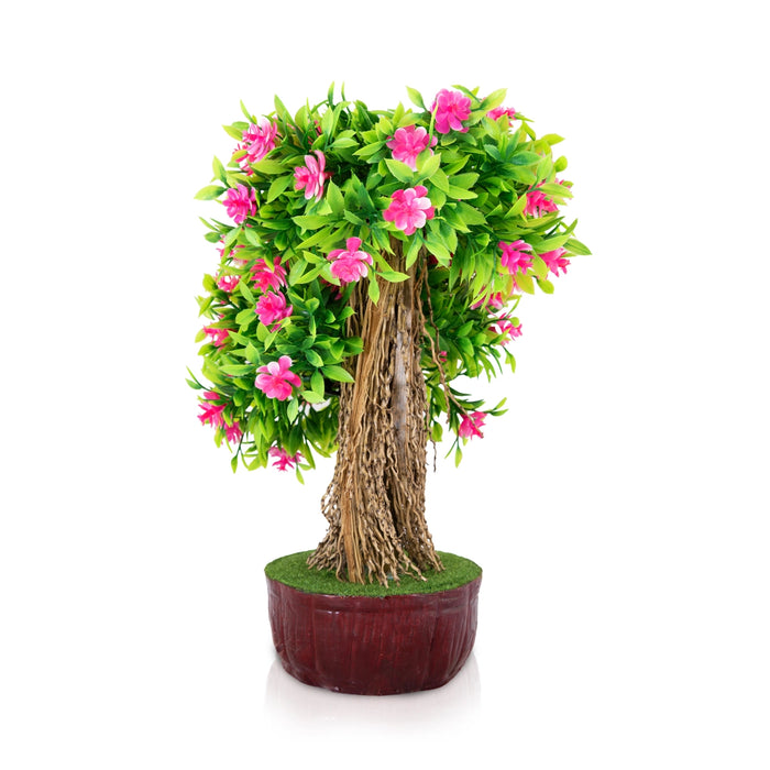Artificial Bonsai Plant - 11 x 7 Inches | Decorative Pink Flower Plant/ Faux Tree For Table Decor