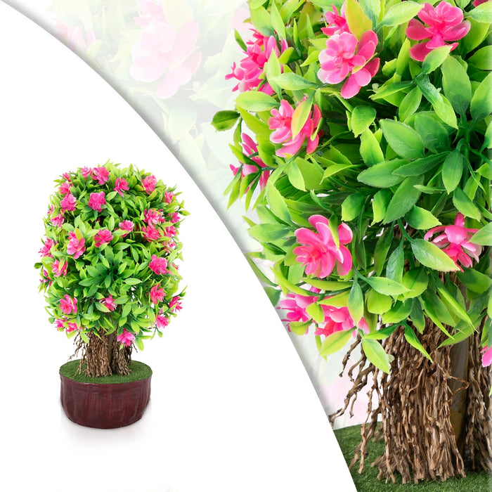Artificial Bonsai Plant - 11 x 7 Inches | Decorative Pink Flower Plant/ Faux Tree For Table Decor