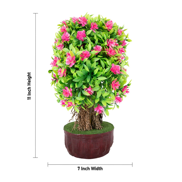Artificial Bonsai Plant - 11 x 7 Inches | Decorative Pink Flower Plant/ Faux Tree For Table Decor
