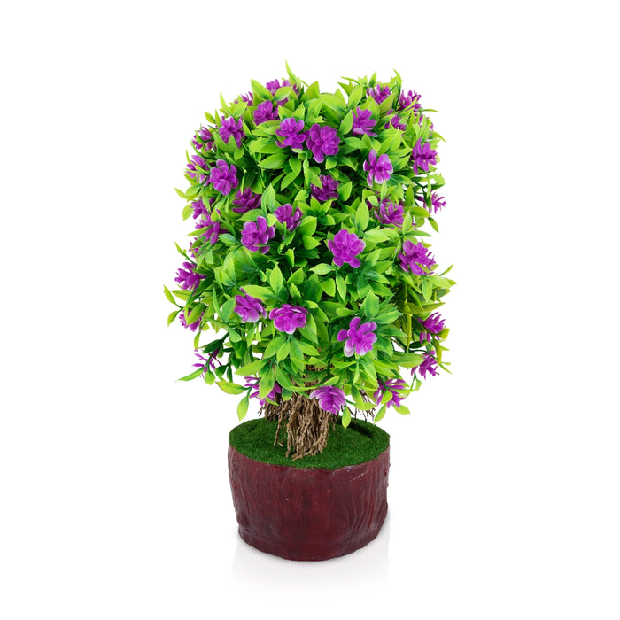 Artificial Bonsai Plant - 11.5 x 7.5 Inches | Purple Flower Plant with Pot/ Fake Tree For Office