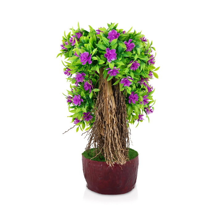 Artificial Bonsai Plant - 11.5 x 7.5 Inches | Purple Flower Plant with Pot/ Fake Tree For Office