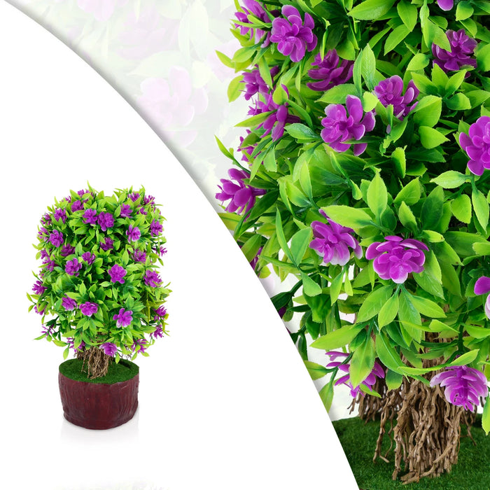 Artificial Bonsai Plant - 11.5 x 7.5 Inches | Purple Flower Plant with Pot/ Fake Tree For Office